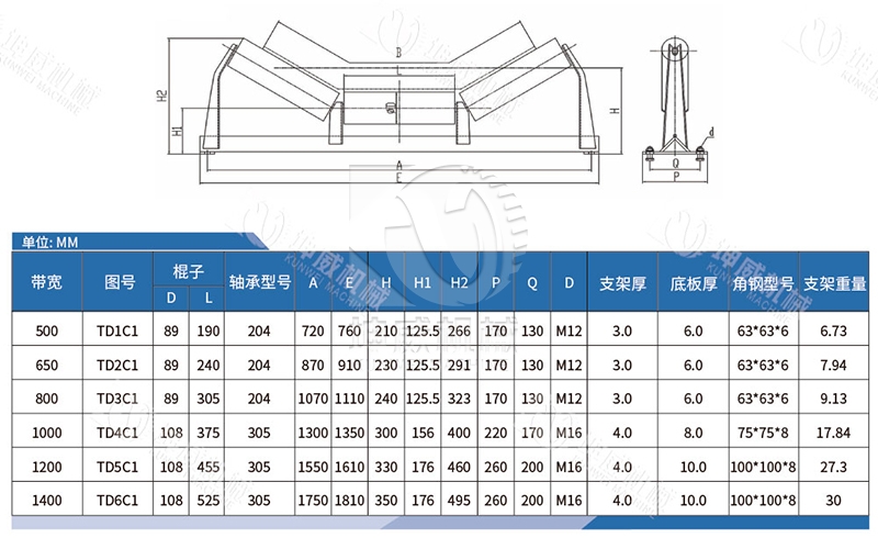 托輥支架技術參數